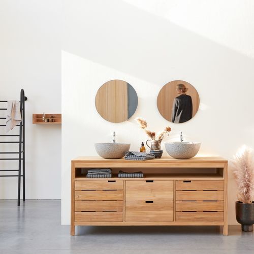Doppelter Waschbeckenunterschrank - SERENA - Tikamoon - freistehend / Teakholz / modern