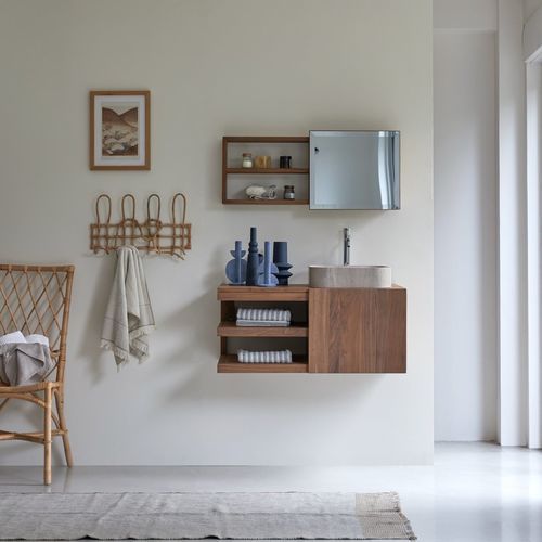 Einzelwaschbeckenunterschrank - TYPO - Tikamoon - wandhängend / Teakholz / Nussbaum