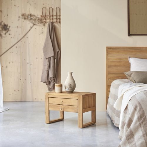 Nachttisch / minimalistisches Design - MINIMALYS - Tikamoon - Kordel / Massivholz / Teakholz
