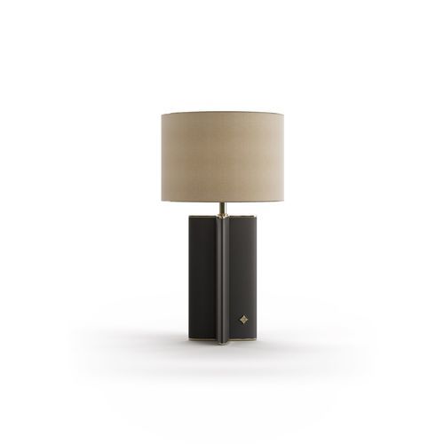 Tischlampe - FLOWER - Bablanc - Leder / Stoff / Messing mit Goldauflage