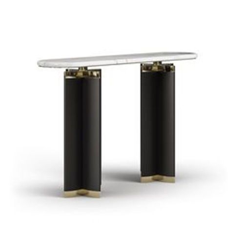 Moderner Konsolentisch - FLOWER - Bablanc - poliertes Messing / Edelstahl / Leder