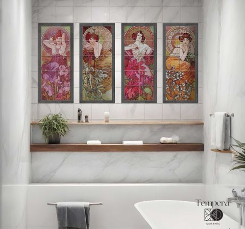 Porzellanfliesen - alphonse mucha - gemstones - Tempera Art Design - glatt / bedruckt / Innenbereich