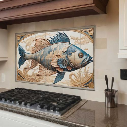Porzellan-Anrichte - ABSTRACT FISH  - Tempera Art Design - Marmor / Keramik / Tiermotiv