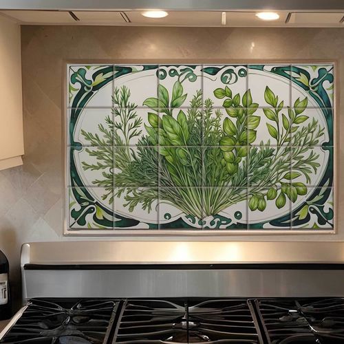Marmor-Anrichte - BACKSPLASH HERBS - Tempera Art Design - Keramik / Porzellan / Jugendstilmuster