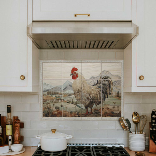 Keramik-Anrichte - BACKSPLASH FARM ROOSTER  - Tempera Art Design - Porzellan / Marmor / Tiermotiv