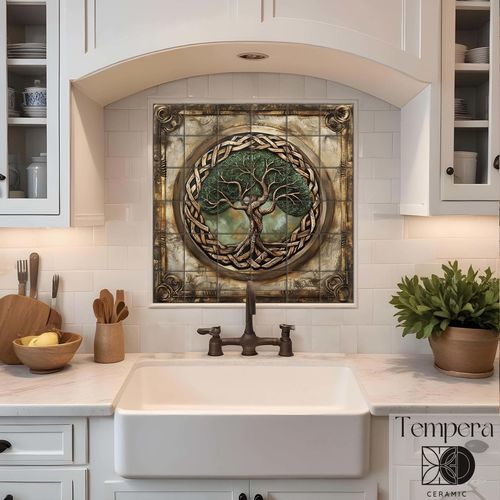 Porzellanfliesen - CELTIC TREE OF LIFE - Tempera Art Design - Hochglanz / für den Innenbereich / Innenbereich