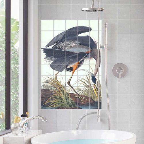 Porzellanfliesen - THE BLUE HERON - Tempera Art Design - bedruckt / für den Innenraum / für den Innenbereich