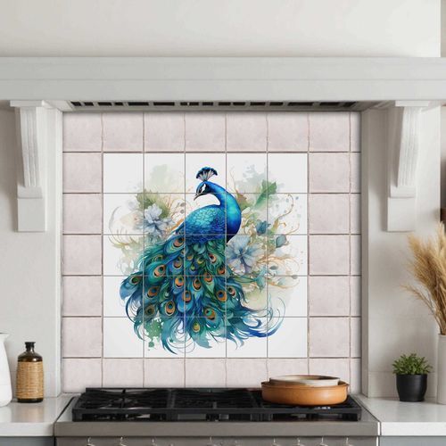 Keramik-Anrichte - PEACOCK  - Tempera Art Design - Marmor / Porzellan / Tiermotiv