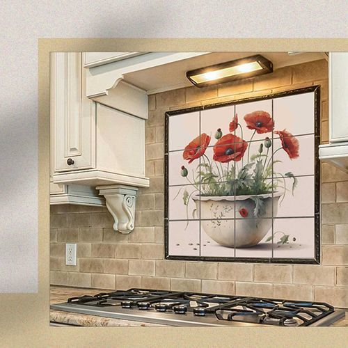 Marmor-Anrichte - POPPIES - Tempera Art Design - Keramik / Porzellan / Blumenmotiv
