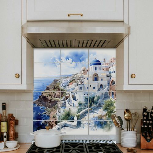 Porzellan-Anrichte - SANTORINI  - Tempera Art Design - Szenen / individuell gestaltbar / Kunstdruck