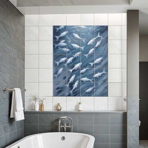 Porzellanfliesen - SCHOOL OF FISH - Tempera Art Design - bedruckt / für den Innenraum / Innenbereich