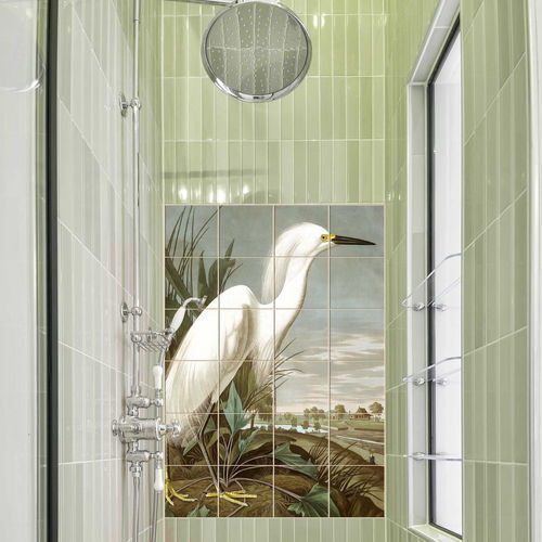 Porzellanfliesen - SNOWY HERON - Tempera Art Design - bedruckt / Digitaldruck / für den Innenbereich
