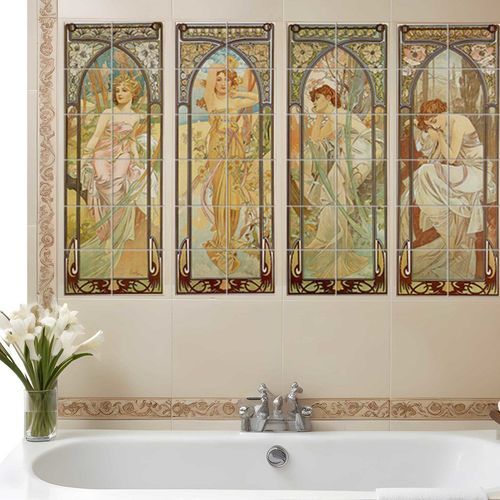 Porzellanfliesen - TIMES OF THE DAY BY MUCHA - Tempera Art Design - bedruckt / Innenbereich / für Badezimmer