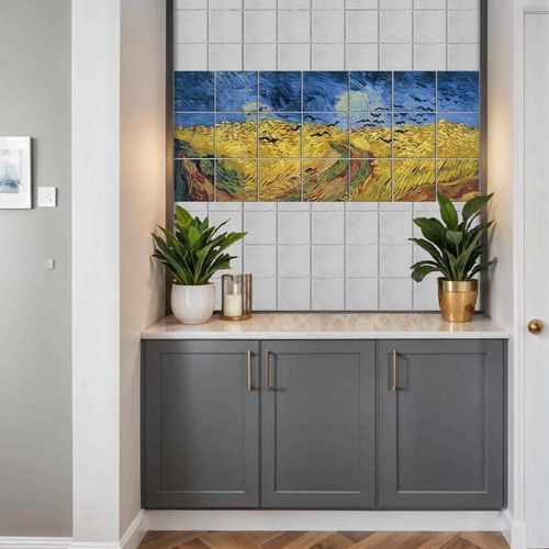 Porzellanfliesen - WHEATFIELD WITH CROWS BY VAN GOGH - Tempera Art Design - bedruckt / für den Innenbereich / für Wohnzimmer