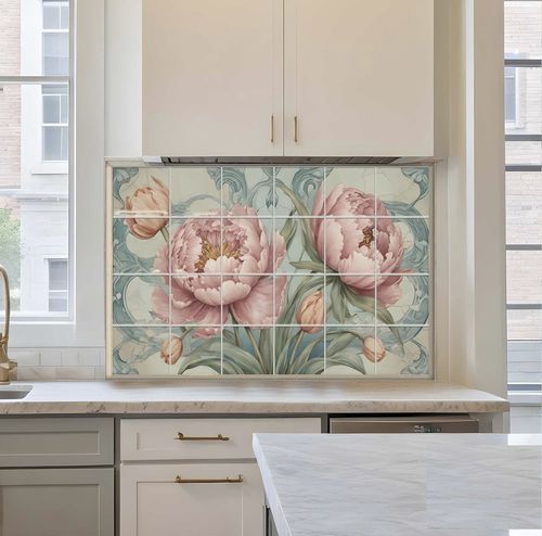 Keramik-Anrichte - PEONIES IN ART  - Tempera Art Design - Porzellan / Marmor / Blumenmotiv