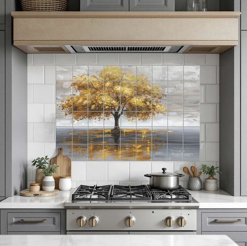 Porzellan-Anrichte - GOLDEN TREE - Tempera Art Design - Kunstdruck / Panorama / Motiv