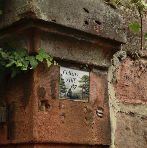 Schild für Außenbereich - FOREST HOUSE - Tempera Art Design - für Tür / wandmontiert / Porzellan