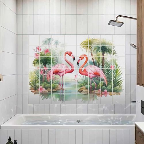 Keramikfliesen - FLAMINGOS - Tempera Art Design - bedruckt / für den Innenraum / für Außenbereich