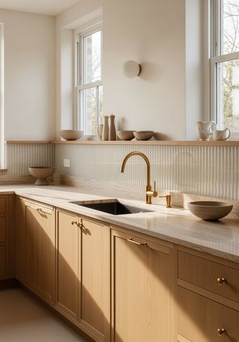Hartglas-Anrichte - CANNELÉ BEIGE - Infiniglass - Glas / Wellenmotiv / hochbelastbar