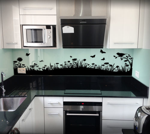 Hartglas-Anrichte - HERBES - Infiniglass - lackiertes Glas / Glas / personalisierbares Motiv