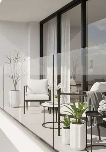 Moderne Seitenmarkise für Terrasse - 21 - Infiniglass - Vorderseite aus Hartglas / Glas / für Hotels