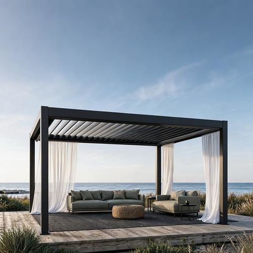 Selbsttragende Pergola - Zhejiang Hengfeng Shanding Products Co., Ltd. - angebaut / Metall / mit Sonnenschutzlamellen