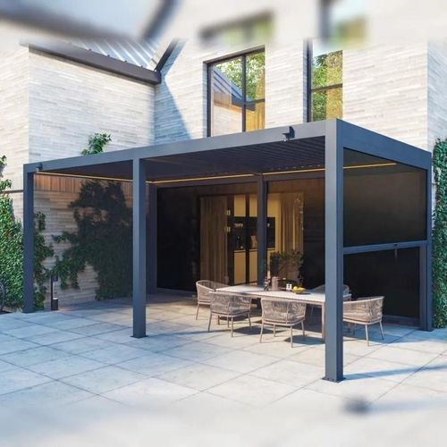 Angebaute Pergola - AL-120-B-KD - ALUX Pergola - selbsttragend / Aluminium / mit orientierbaren Lamellen