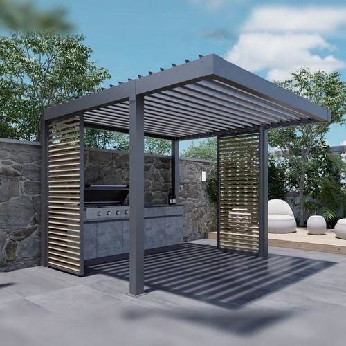Selbsttragende Pergola - GRILL - ALUX Pergola - mit Bodenverankerung / Aluminium / pulverbeschichteter Stahl