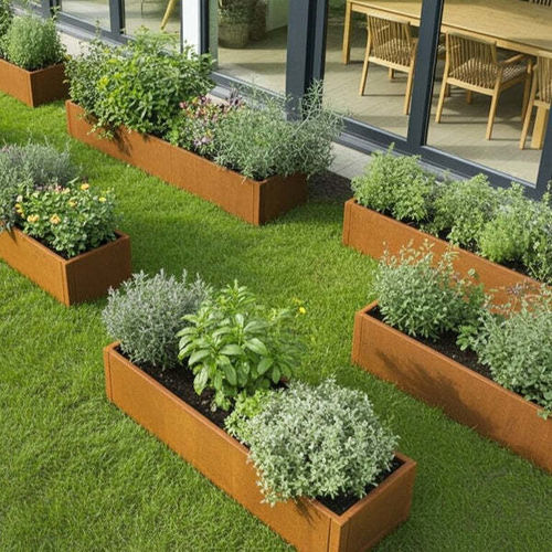Cortenstahl-Pflanzenkübel - CUBY - byJEMA - rechteckig / für Eckeinbau / modern