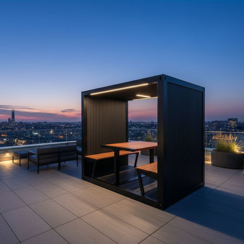 POD-Büro / mit integrierter LED-Beleuchtung - SHACK - The meeting pod - Aluminium / aus Sapelli / Holz