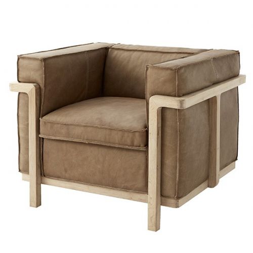 Moderner Sessel - COBBLEWOOD - BLEU NATURE - Leder / Eiche