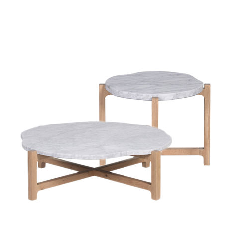 Moderner Couchtisch - STONEBARK (L) - BLEU NATURE - Marmor / Eiche / rund
