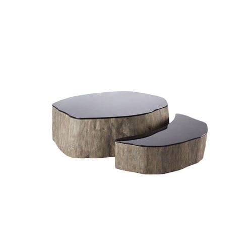 Moderner Couchtisch - PUDDLE - BLEU NATURE - Holz / Glas / für Privatgebrauch