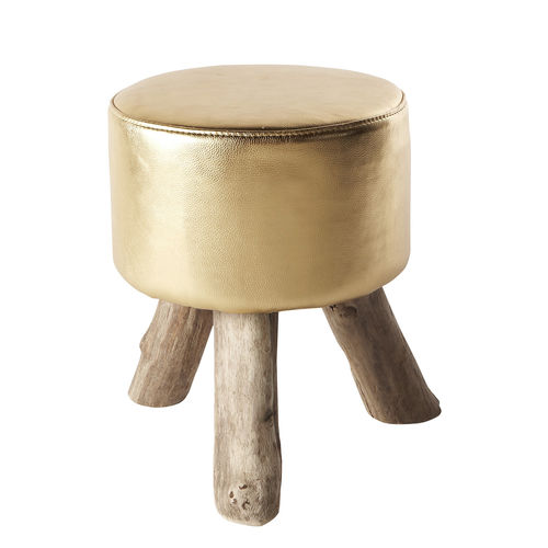 Moderner Hocker - MOUSSE (S)  - BLEU NATURE - Leder / Gestell aus Holz / mit 3 Beinen