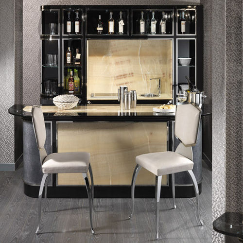 Moderner Barschrank - DOLCEVITA - BRUMMEL - lackiertes Holz / Leder / beleuchtet