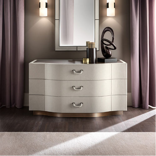 Moderne Kommode - VALENTINO - CANTORI - Leder / Metall / Glas