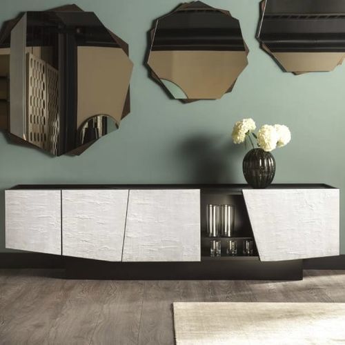 Modernes Sideboard - PRISMA - CANTORI - Holz / Glas / mit Schwingtür