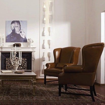 Sessel / klassisches Design - CHELINI - Leder / Ohren / braun