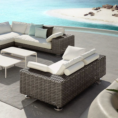 Modernes Sofa - PAROS  - DEDON GmbH - für Außenbereich / Stoff / Teakholz
