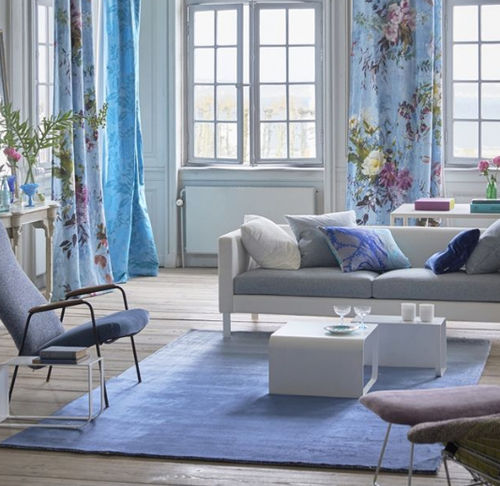 Moderner Teppich - EBERSON COBALT - DESIGNERS GUILD - einfarbig / Wolle / rechteckig