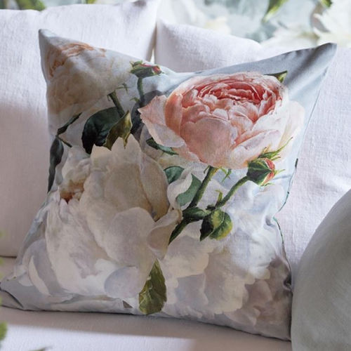 Quadratisches Kissen - PEONIA GRANDE ZINC - DESIGNERS GUILD - Blumenmotiv / mehrfarbig