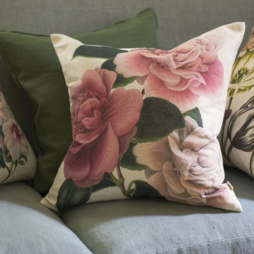 Quadratisches Kissen - CAMELLIA FOLLY TUBEROSE - DESIGNERS GUILD - Blumenmotiv / Baumwolle / Leinen