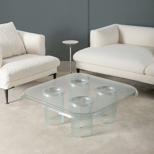 Moderner Couchtisch - COUPELLE - DRIADE - Glas / Gestell aus Glas / quadratisch