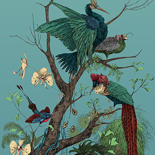 Moderne Tapete - OISEAU DE PARADIS DROIT  - EDMOND PETIT - Vlies / Naturmotiv / Blumenmotive