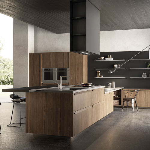 Moderne Küche - BK1 - EFFETI INDUSTRIE - Holzfurnier / Quarzit / Aluminium