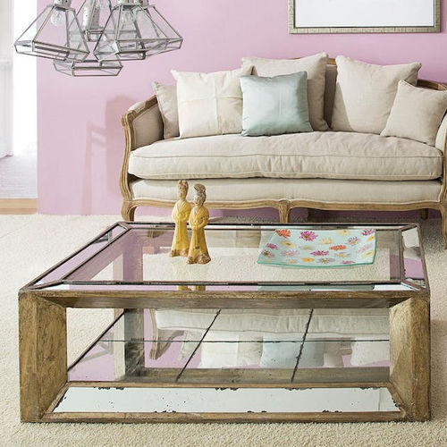 Moderner Couchtisch - MITCHELL - FLAMANT - Glas / Gestell aus Holz / quadratisch