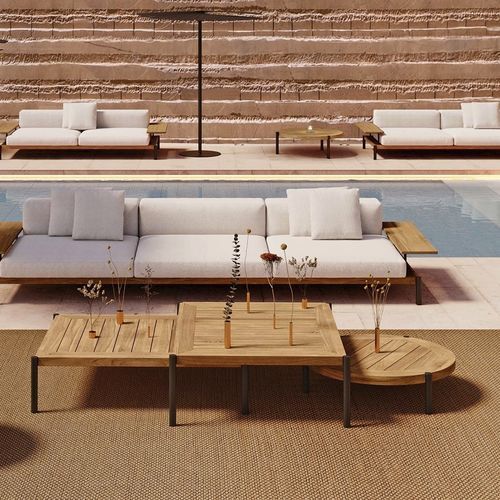 Moderner Couchtisch - LADEMADERA - GANDIA BLASCO - Teakholz / Gestell aus thermolackiertem Aluminium / rechteckig