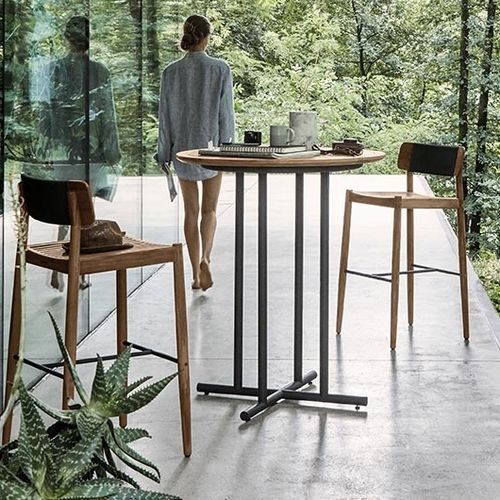 Moderner Stehtisch - WHIRL - GLOSTER - Teakholz / Edelstahl / Keramik