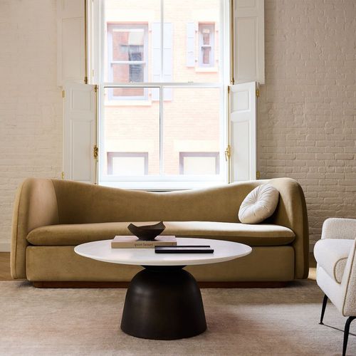 Modernes Sofa - Kaufman - West Elm - Stoff / mit Armlehnen / mit abnehmbarem Kissen