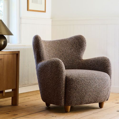 Moderner Sessel - Jodie Wing - West Elm - Stoff / Massivholz / braun